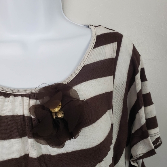 BCX Medium Brown & Beige Striped Top Batwing Y2K Made in USA - Picture 6 of 7